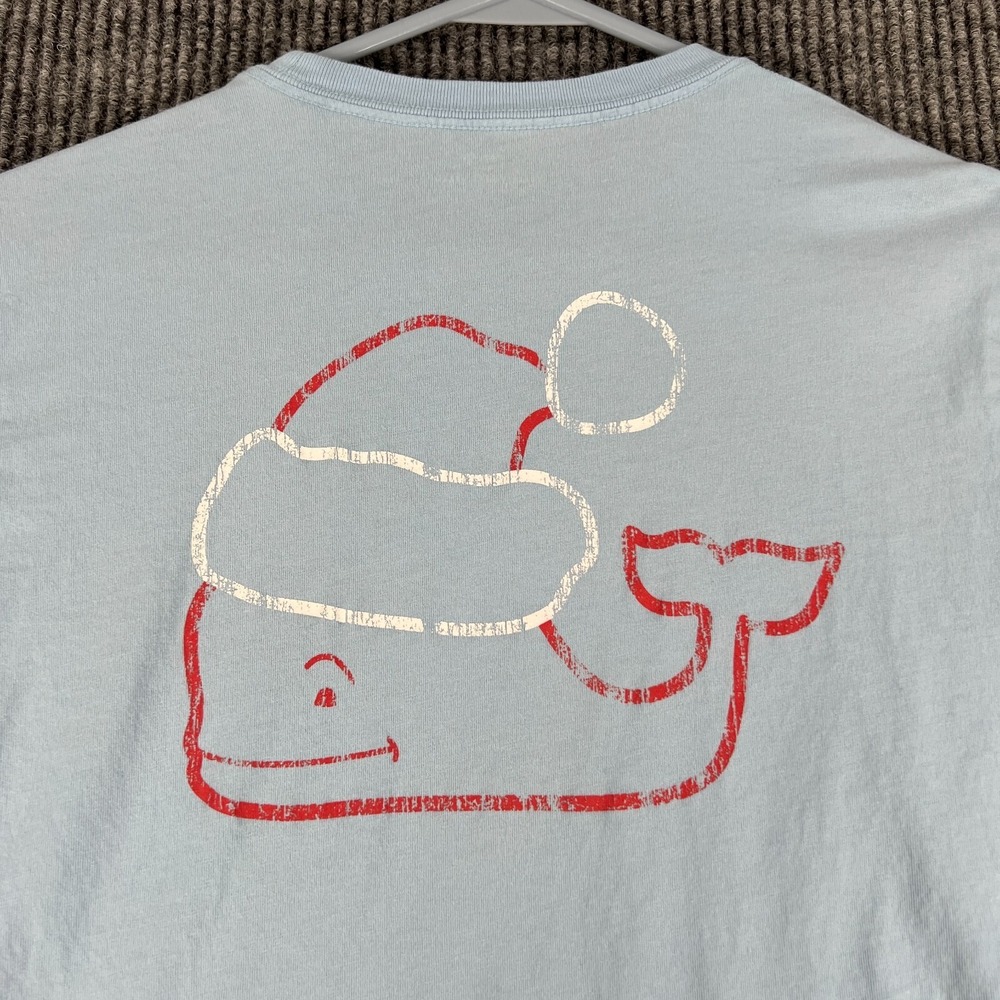 Vineyard Vines Shirt Youth Girls Large Blue Long Sleeve Santa Hat Christmas